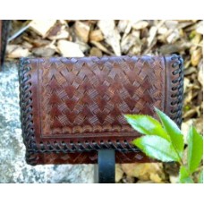 Handmade Tri Fold Wallet in Medium Brown with Lace Edging.